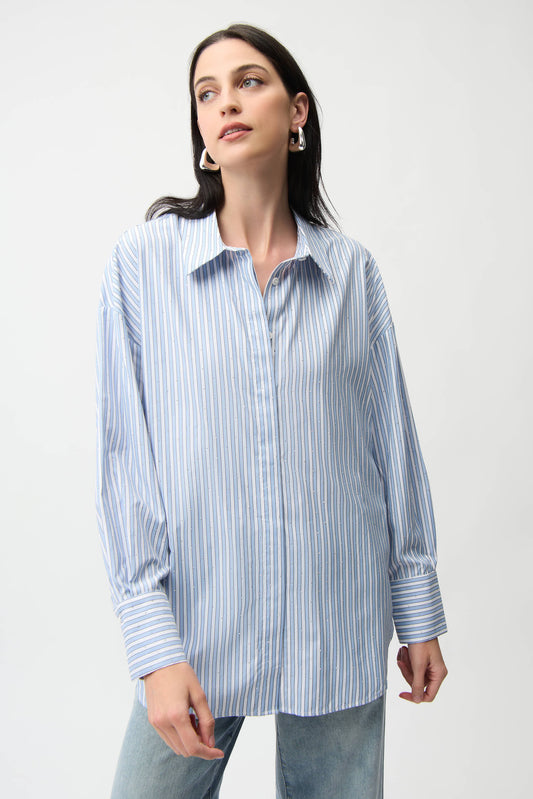 TENCEL STRIPE BOXY BLOUSE JOSEPH RIBKOFF