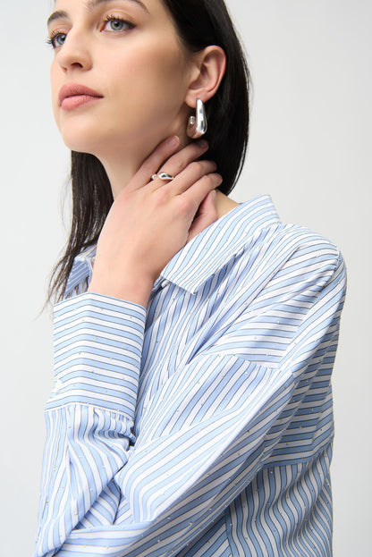 TENCEL STRIPE BOXY BLOUSE JOSEPH RIBKOFF