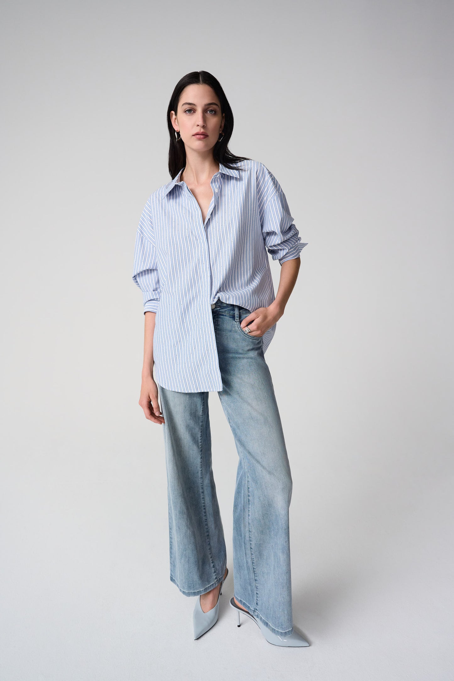 TENCEL STRIPE BOXY BLOUSE JOSEPH RIBKOFF