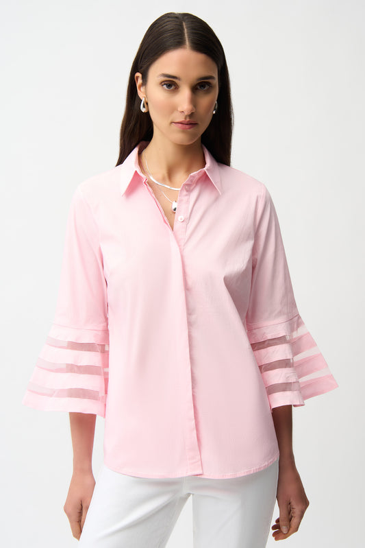 STRETCH POPLIN BLOUSE WITH ORGANZA BELL SLEEVES JOSEPH RIBKOFF