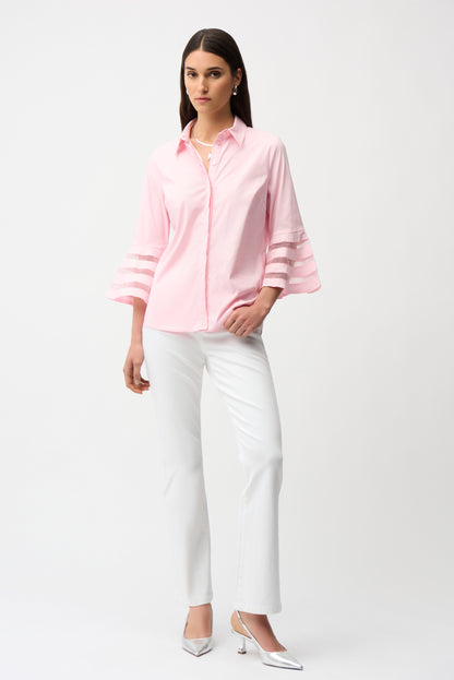 STRETCH POPLIN BLOUSE WITH ORGANZA BELL SLEEVES JOSEPH RIBKOFF