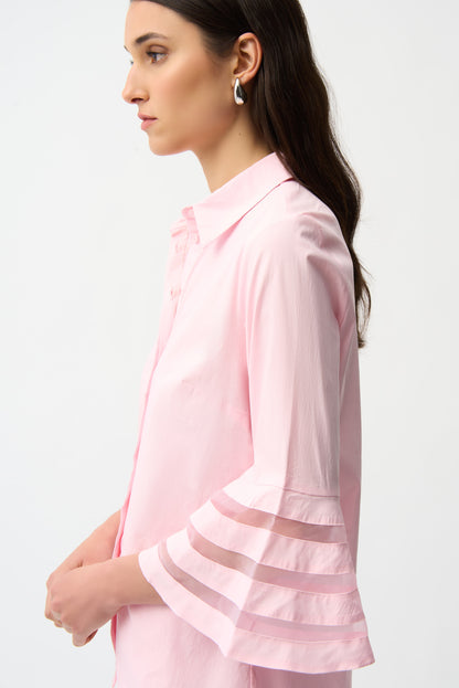 STRETCH POPLIN BLOUSE WITH ORGANZA BELL SLEEVES JOSEPH RIBKOFF