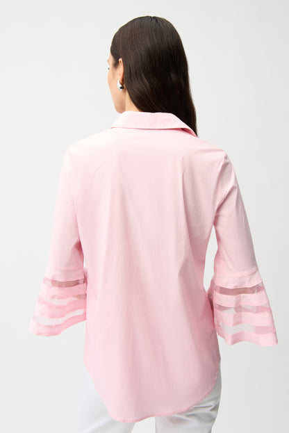 STRETCH POPLIN BLOUSE WITH ORGANZA BELL SLEEVES JOSEPH RIBKOFF