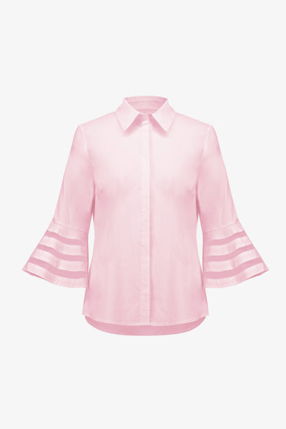 STRETCH POPLIN BLOUSE WITH ORGANZA BELL SLEEVES JOSEPH RIBKOFF