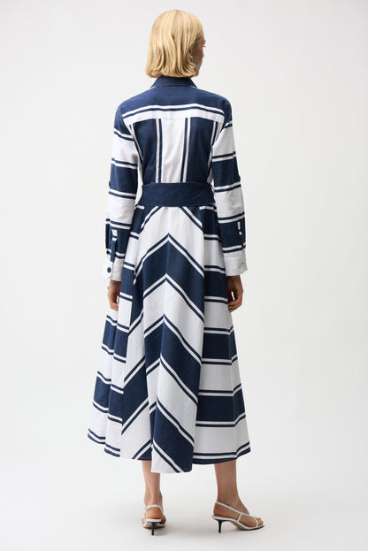 COTTON STRIPE FIT &FLARE SHIRT DRESS WITH REVERSIBLE SASH JOSEPH RIBKOFF